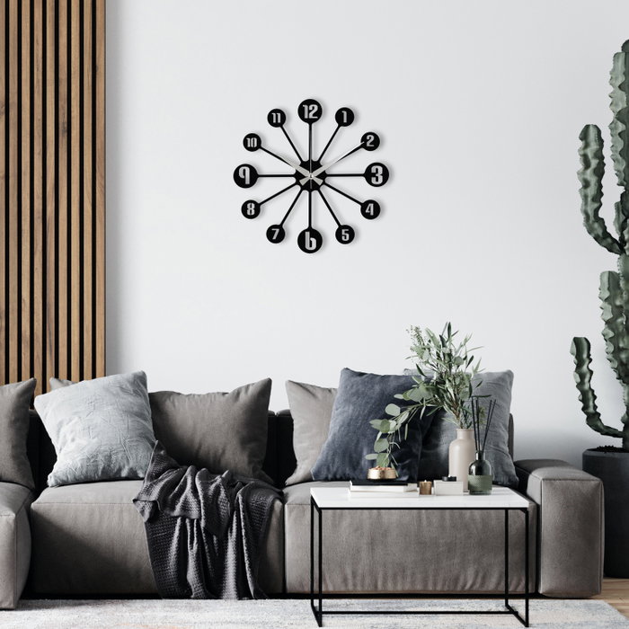 Wallity Enzoclock - S014 Reloj de Pared de Metal Negro
